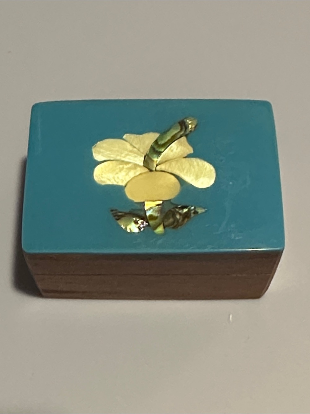 Teal Floral Inlay Rectangular Trinket Box